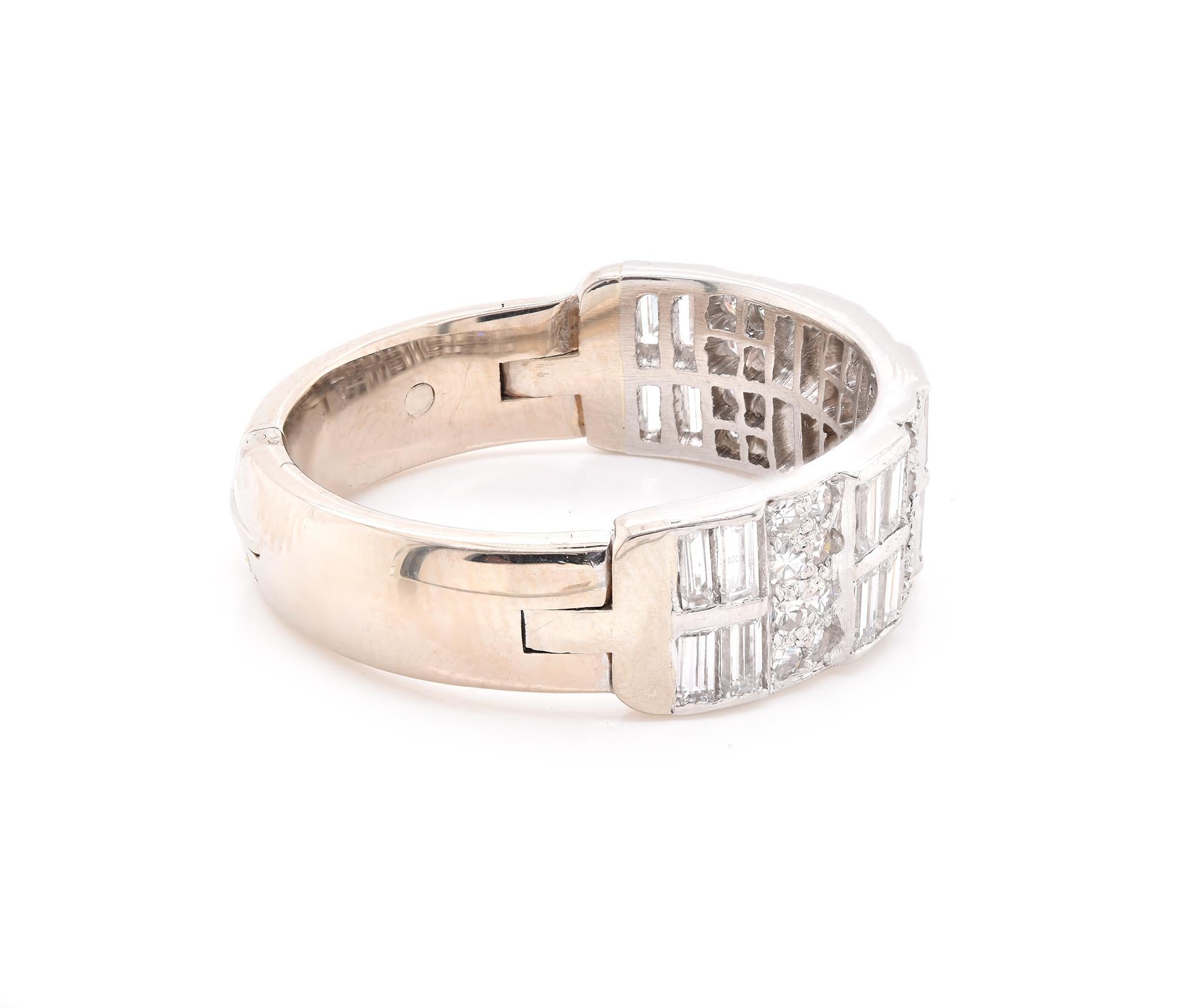 Baguette Cut Platinum Vintage Art Deco Style Round and Baguette Diamond Band