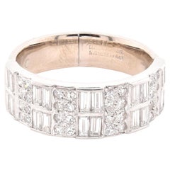 Platinum Vintage Art Deco Style Round and Baguette Diamond Band