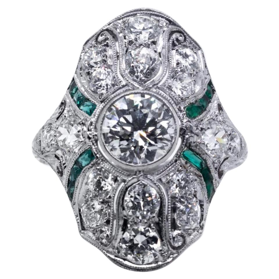 Platinum Vintage Art Deco Round Cut Diamond Engagement Ring