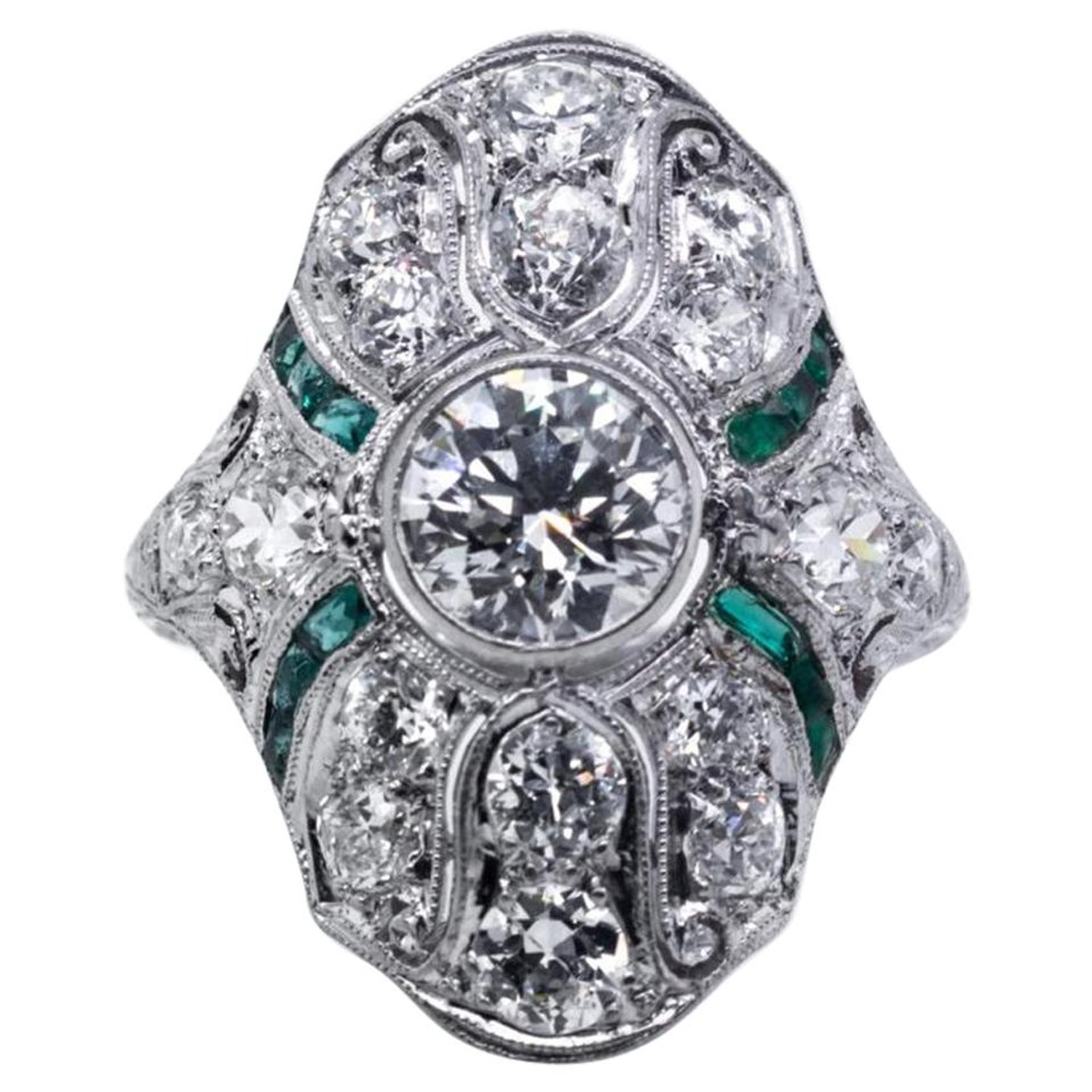 Platinum Vintage Art Deco Round Cut Diamond Engagement Ring ...