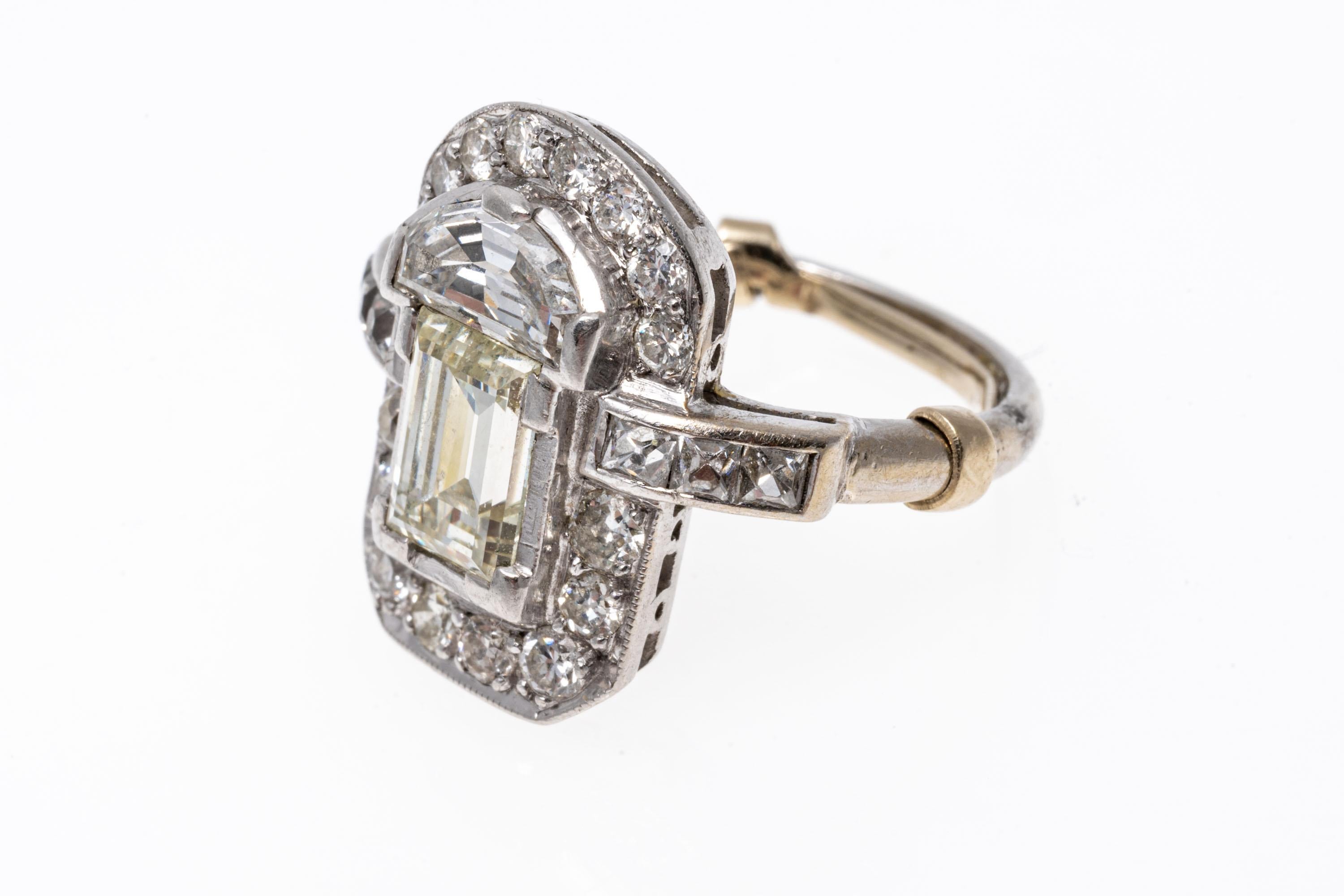 Platinum Vintage Art Deco Style Emerald Cut Diamond Ring For Sale 1