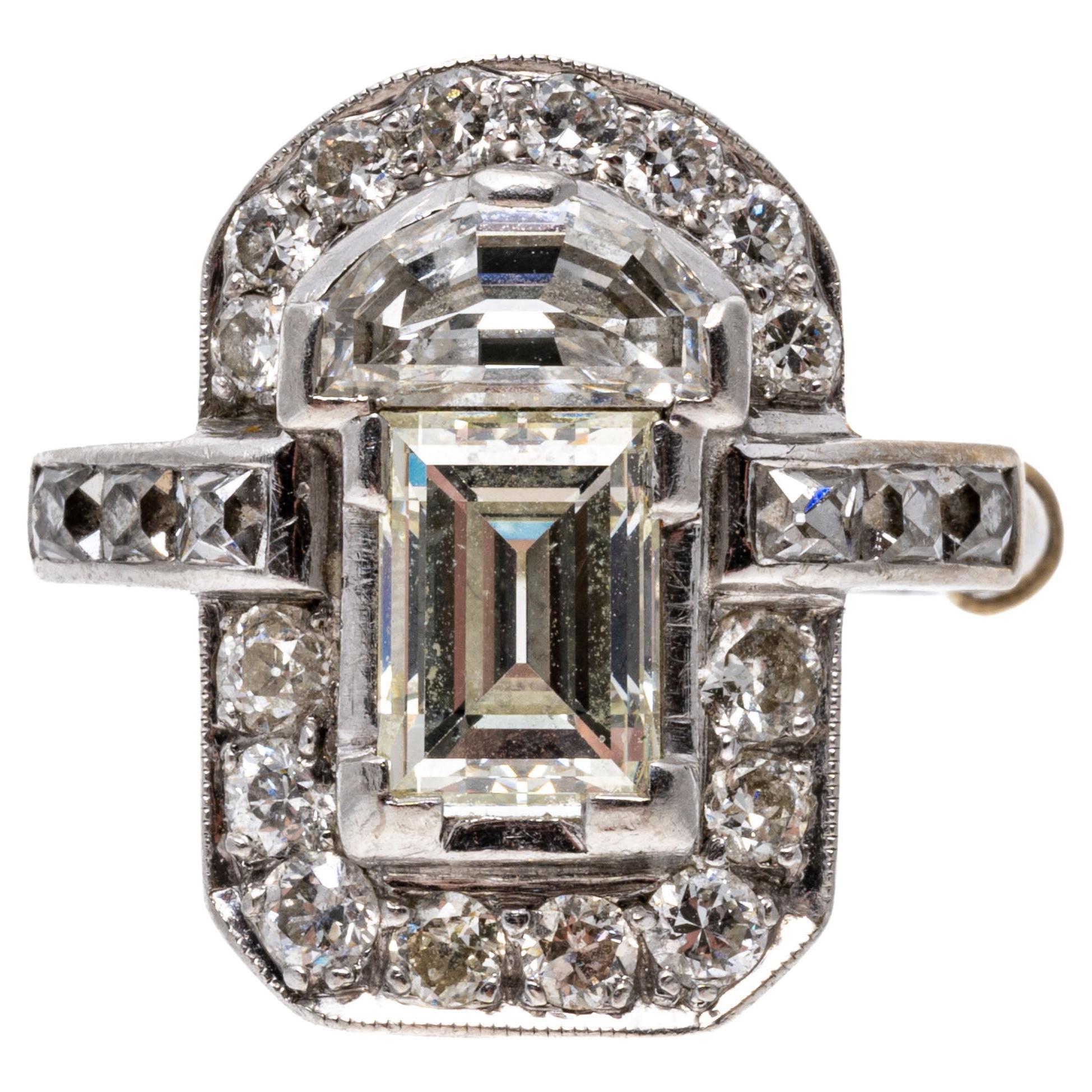 Platinum Vintage Art Deco Style Emerald Cut Diamond Ring