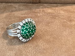 Platinum Vintage Cocktail Ring Diamonds Emeralds