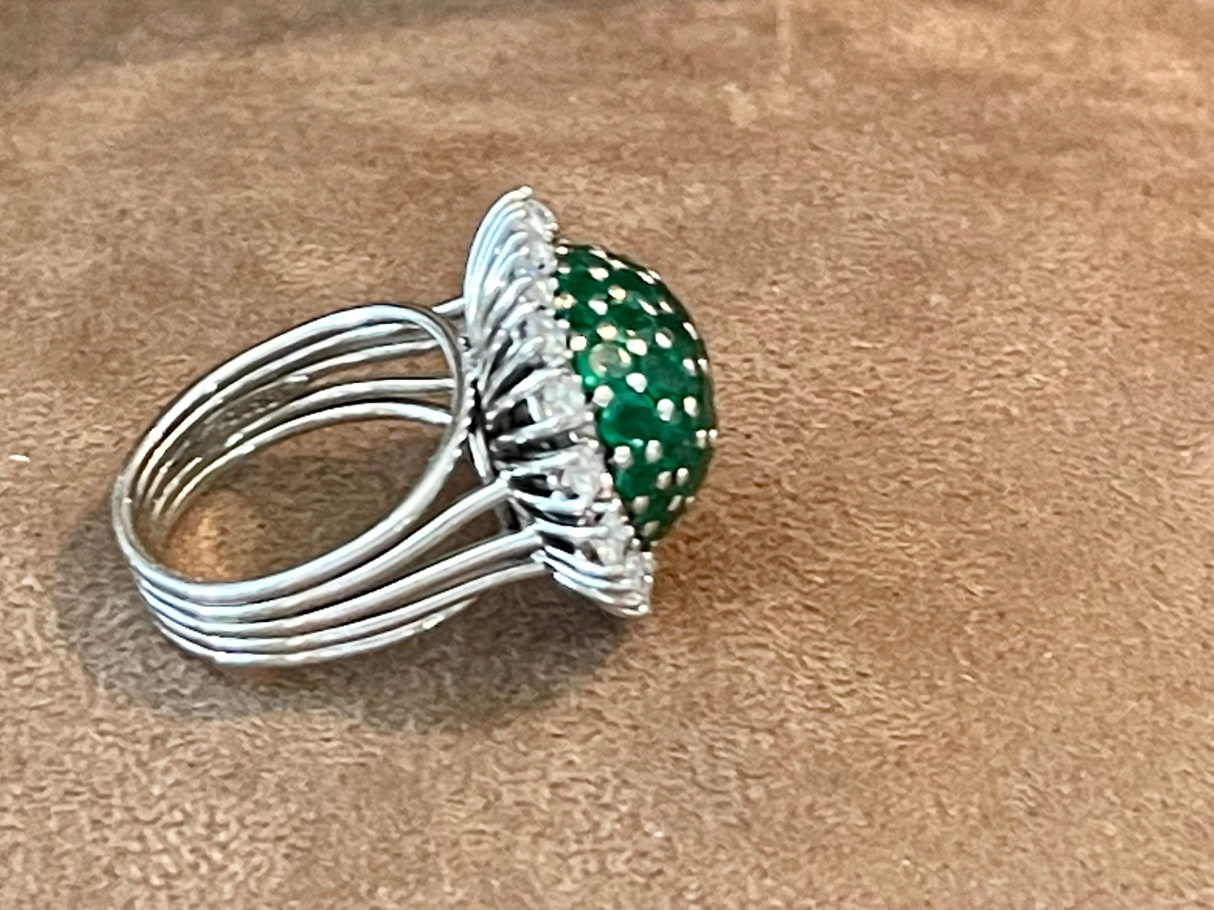 Contemporary Platinum Vintage Cocktail Ring Diamonds Emeralds For Sale