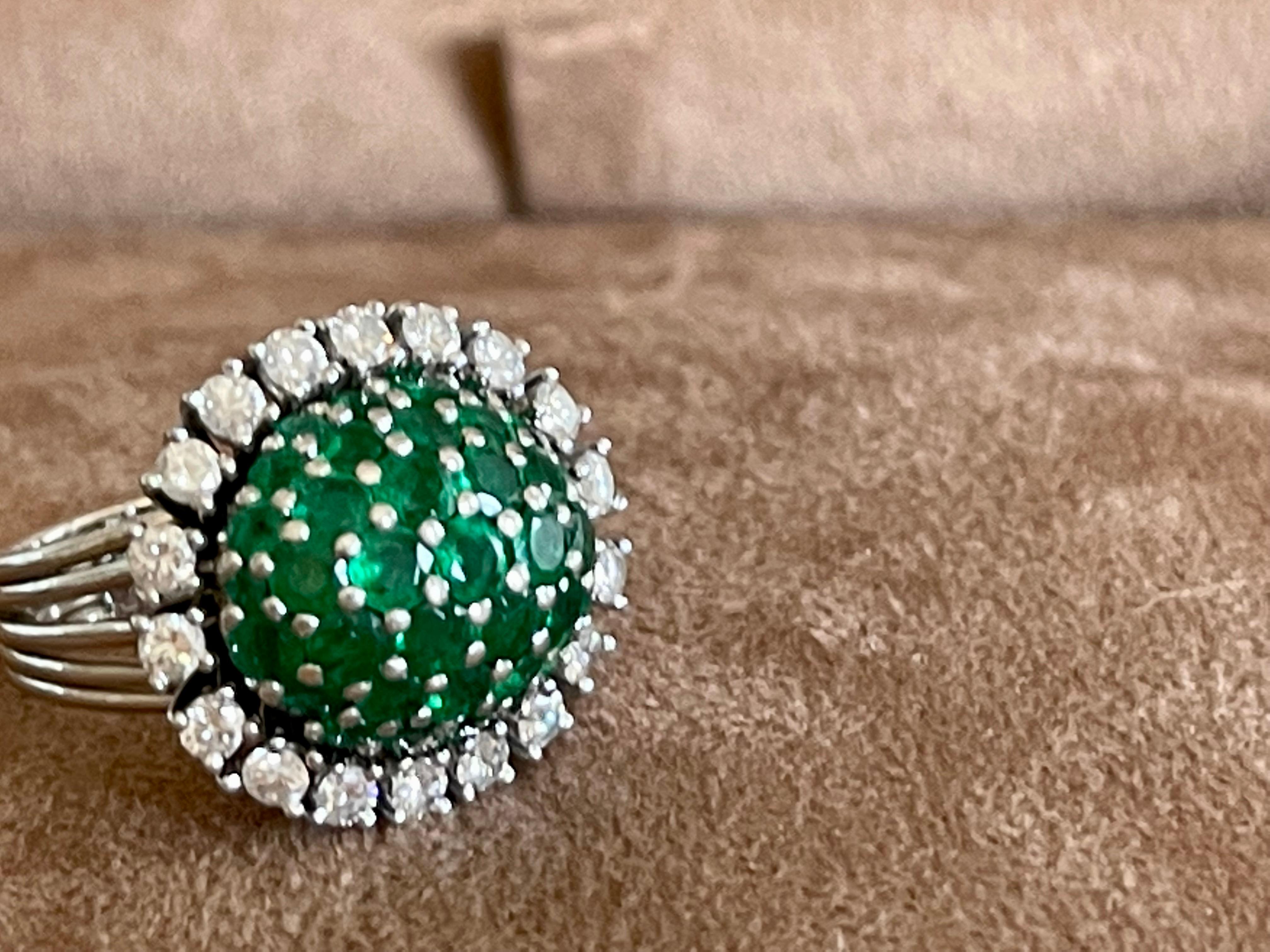 Women's Platinum Vintage Cocktail Ring Diamonds Emeralds For Sale