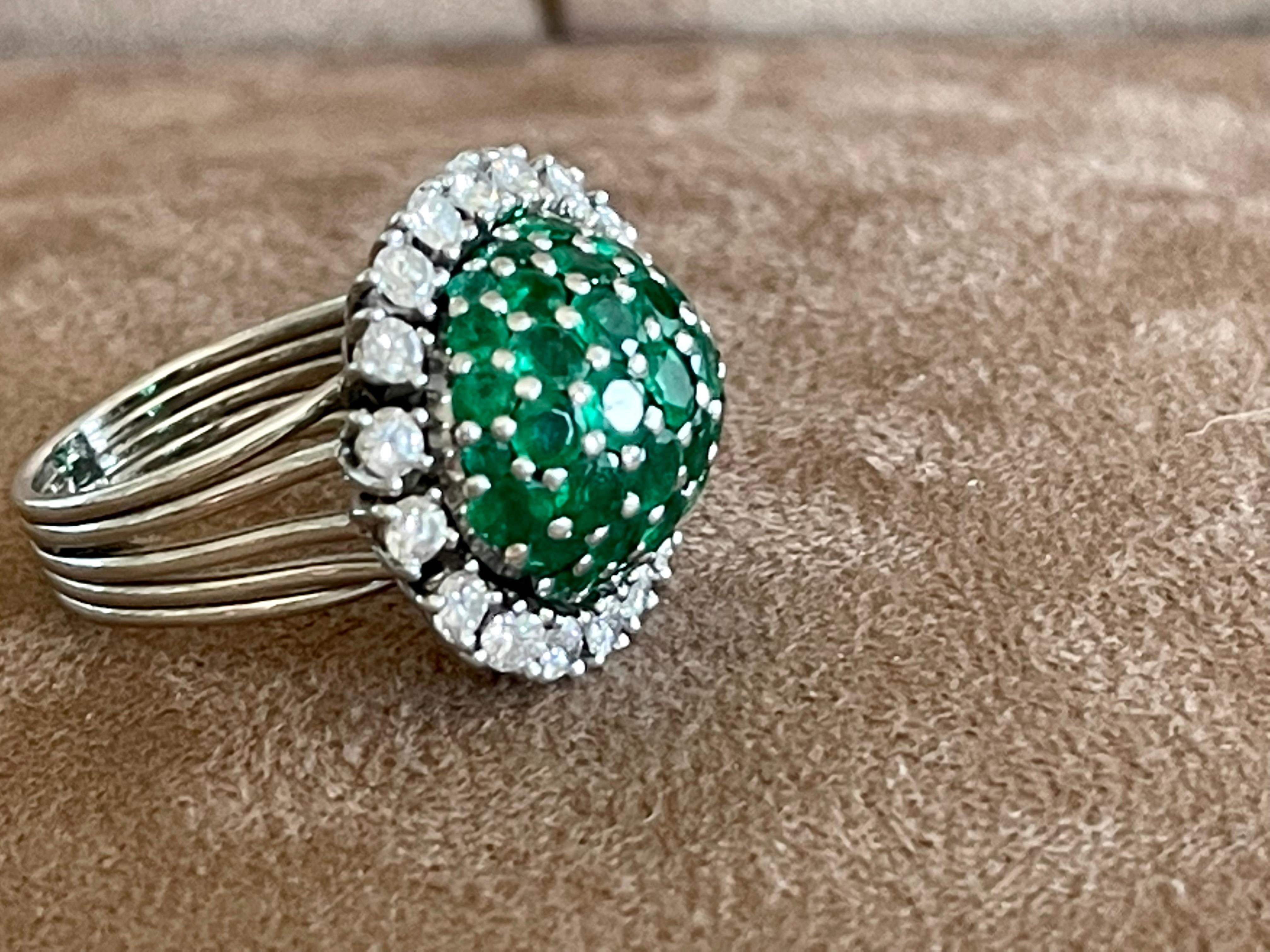 Platinum Vintage Cocktail Ring Diamonds Emeralds For Sale 1