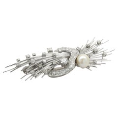 Platinum Vintage Diamond and Pearl Spray Hair Pin