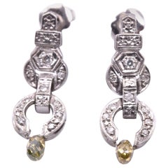 Platinum Vintage Diamond Drop Earrings with Diamond Briolette