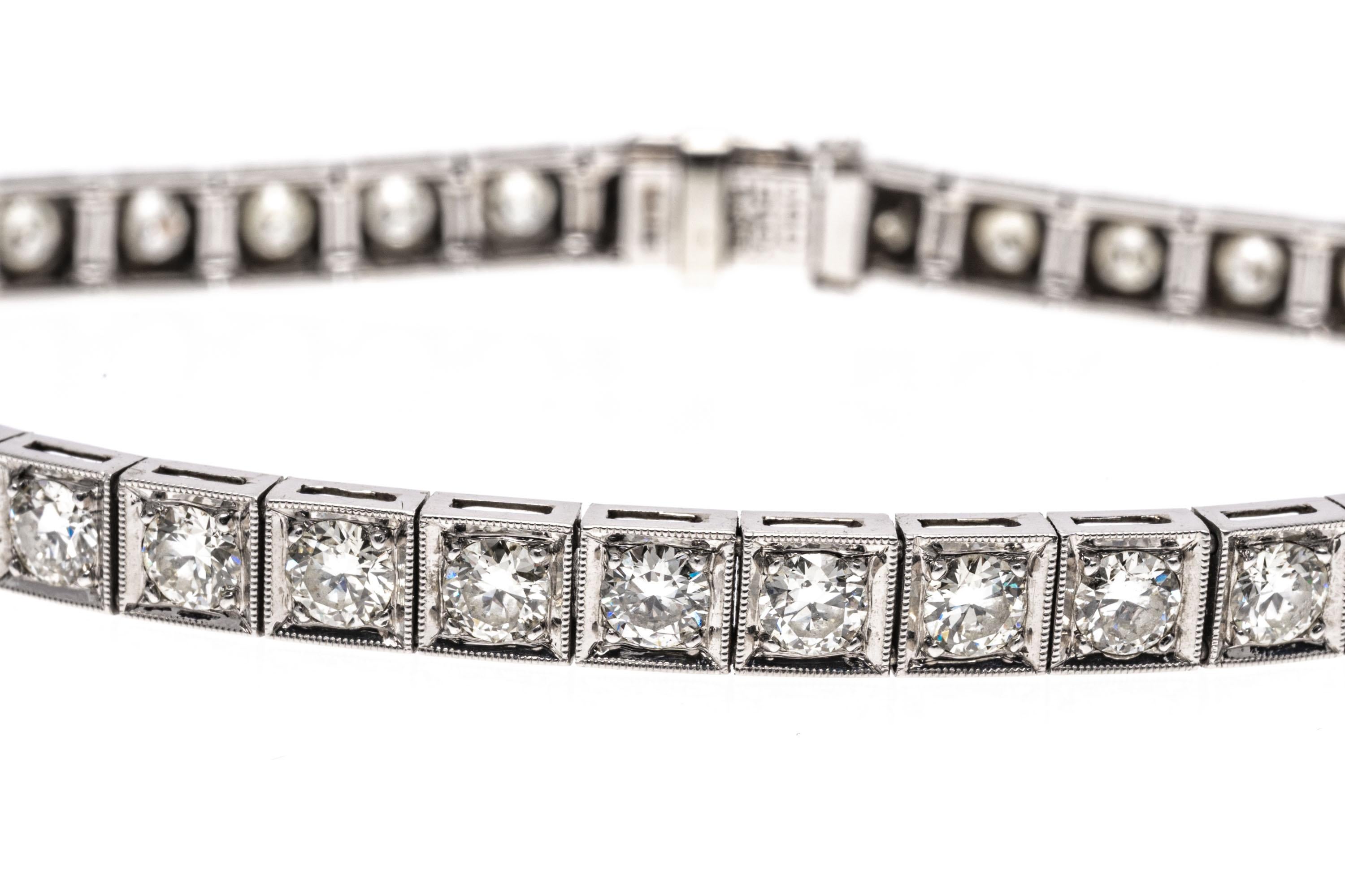 Platin Vintage Diamond Line Armband aus Platin, ca. 3,72 TCW (Alteuropäischer Schliff) im Angebot