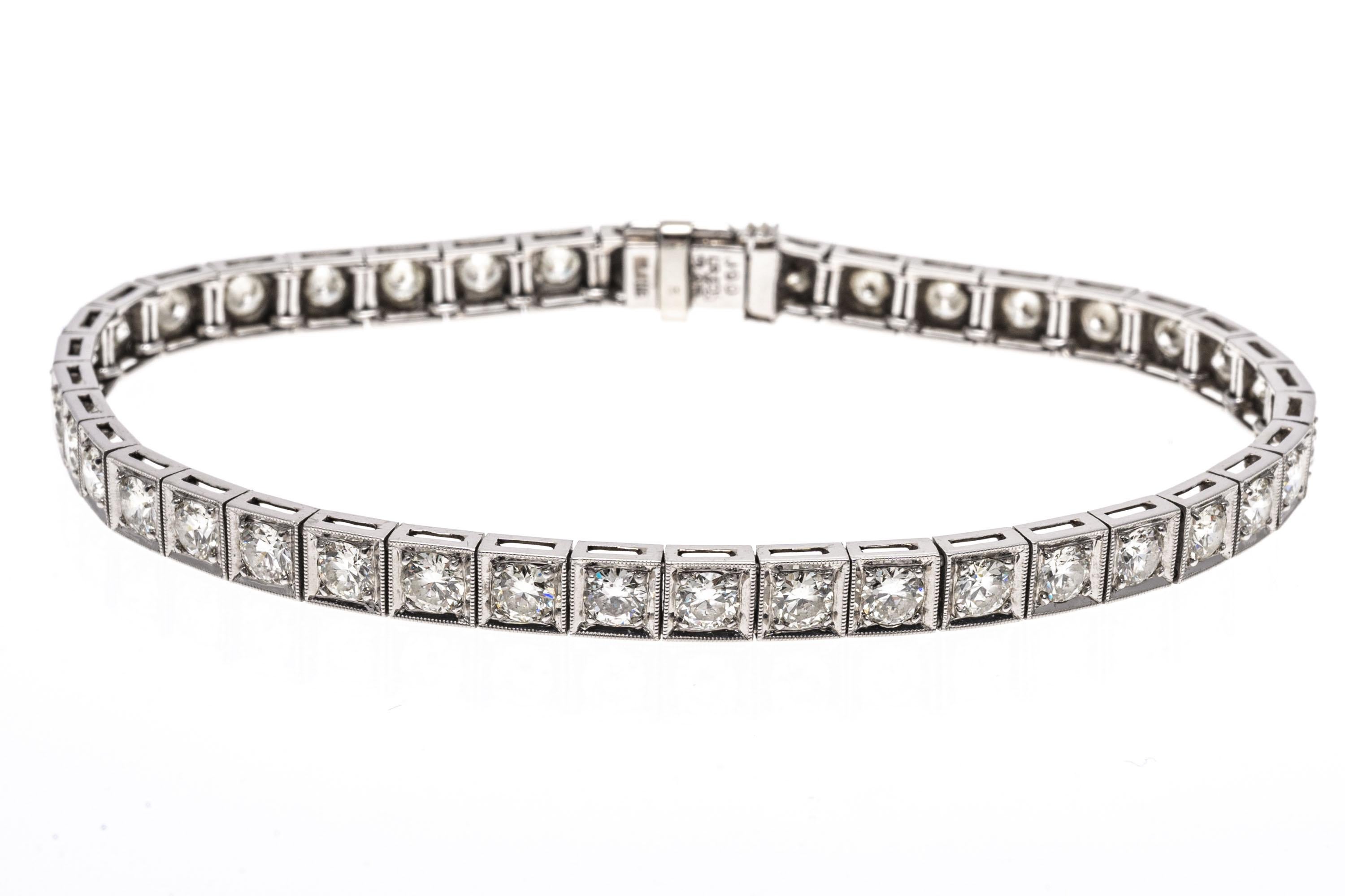 Platin Vintage Diamond Line Armband aus Platin, ca. 3,72 TCW im Zustand „Gut“ im Angebot in Southport, CT