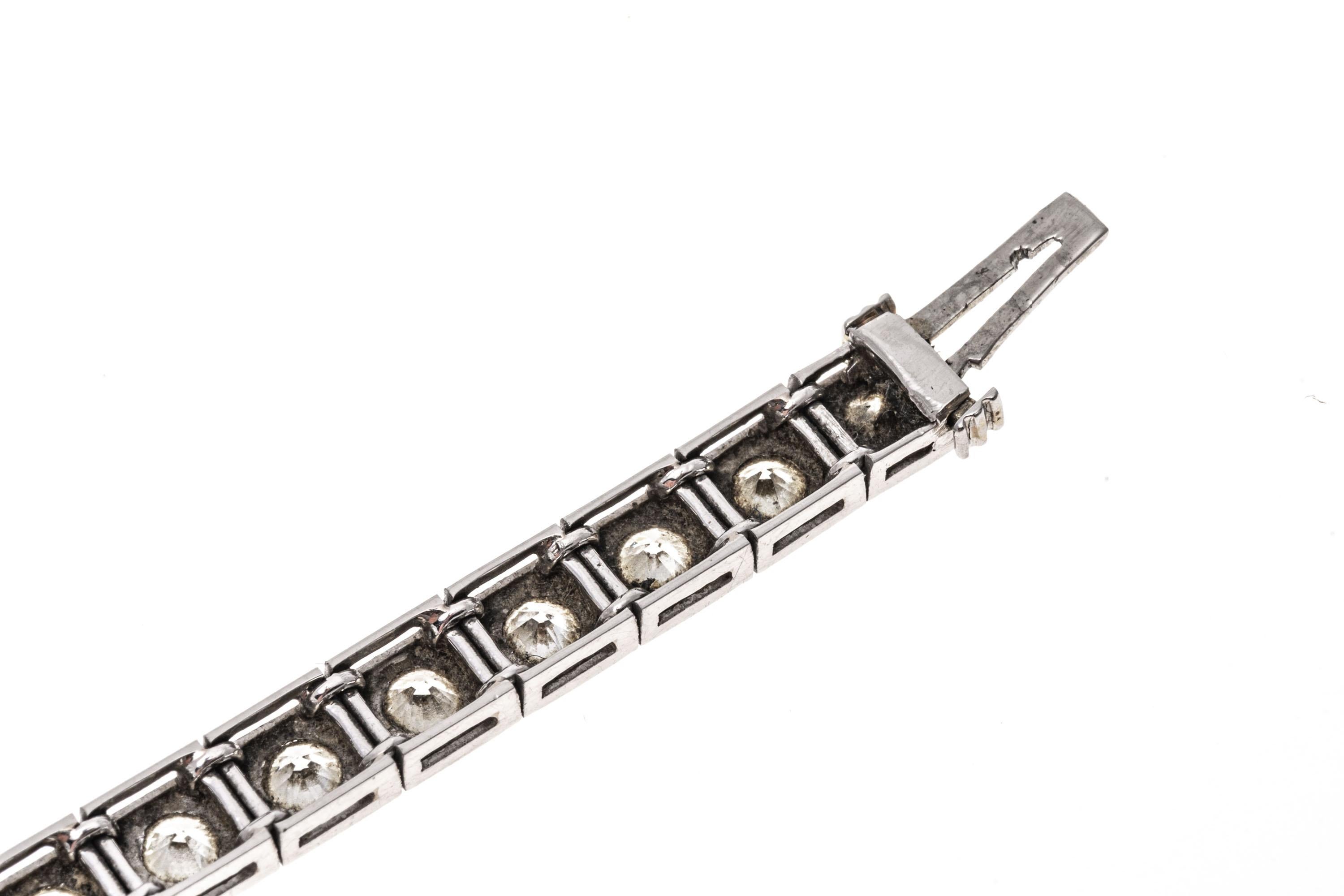Old European Cut Platinum Vintage Diamond Line Bracelet, Approximately 3.72 TCW For Sale