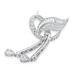 Platinum Vintage Diamond Ribbon Pin