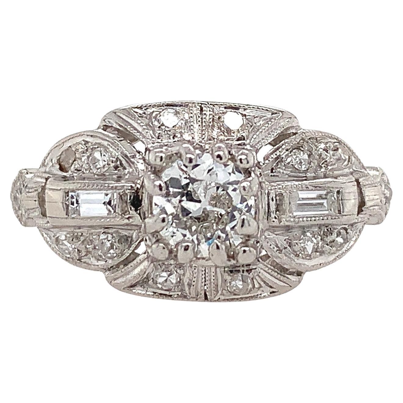 Platinum Vintage Diamond Ring 1/2ctw For Sale