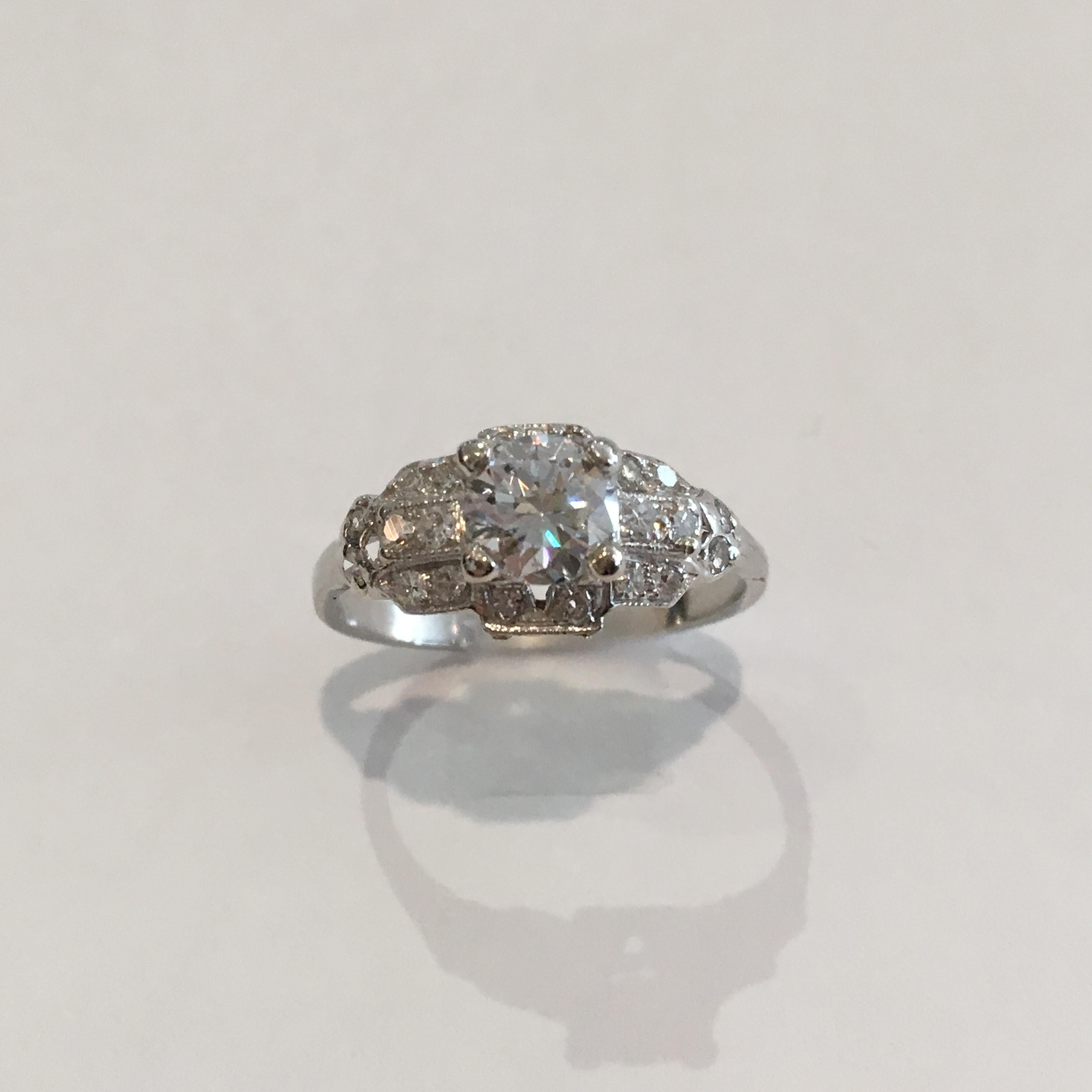 Platinum Vintage Diamond Ring GIA Certified 1.08 Carat For Sale 5