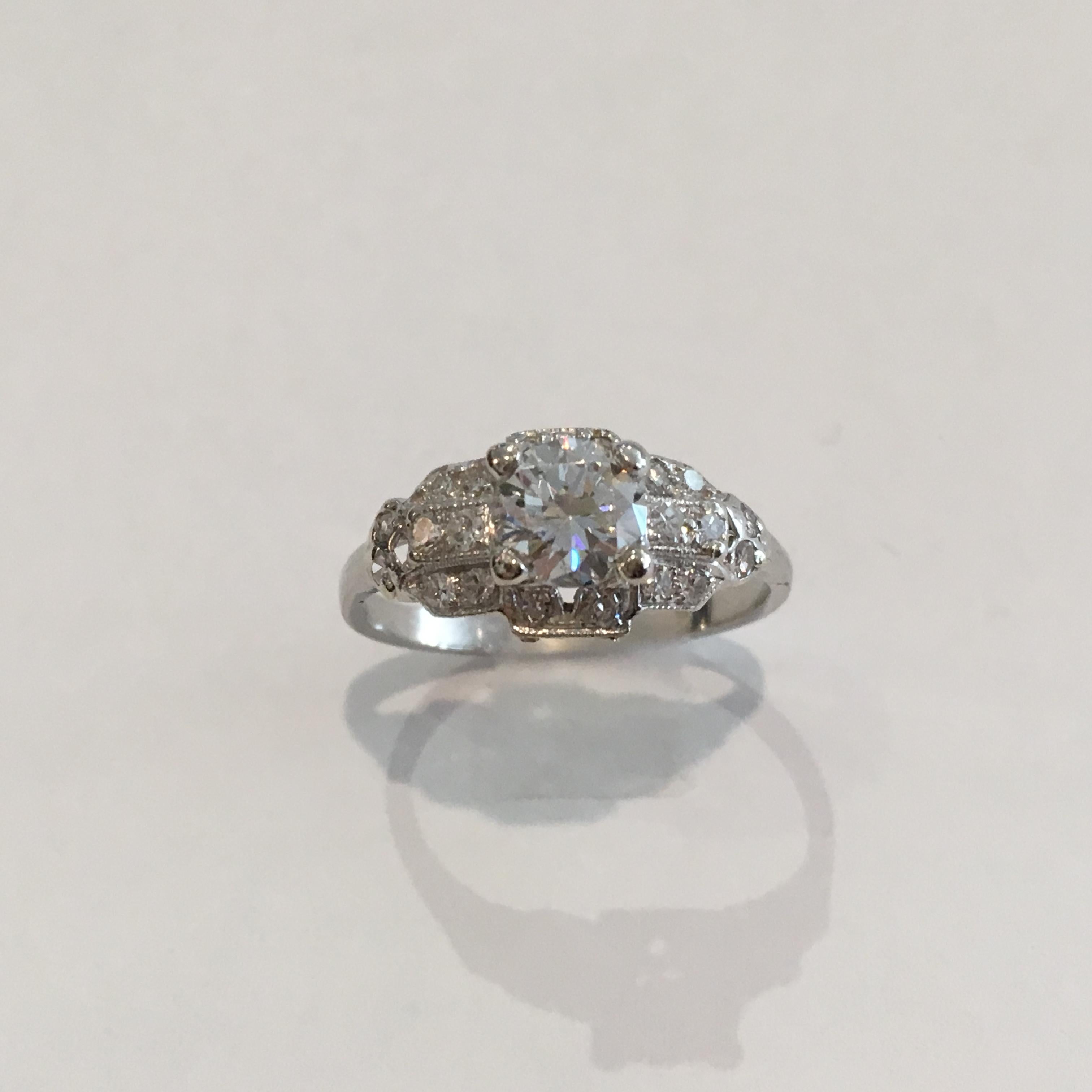 Platinum Vintage Diamond Ring GIA Certified 1.08 Carat For Sale 6
