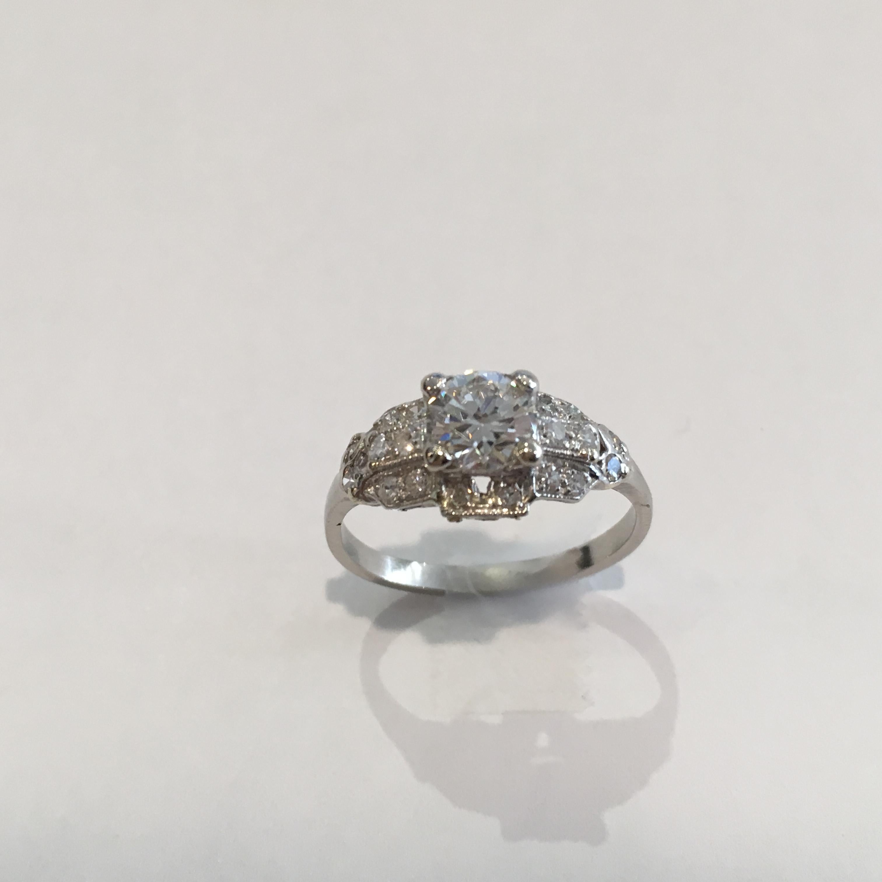 Platinum Vintage Diamond Ring GIA Certified 1.08 Carat For Sale 7