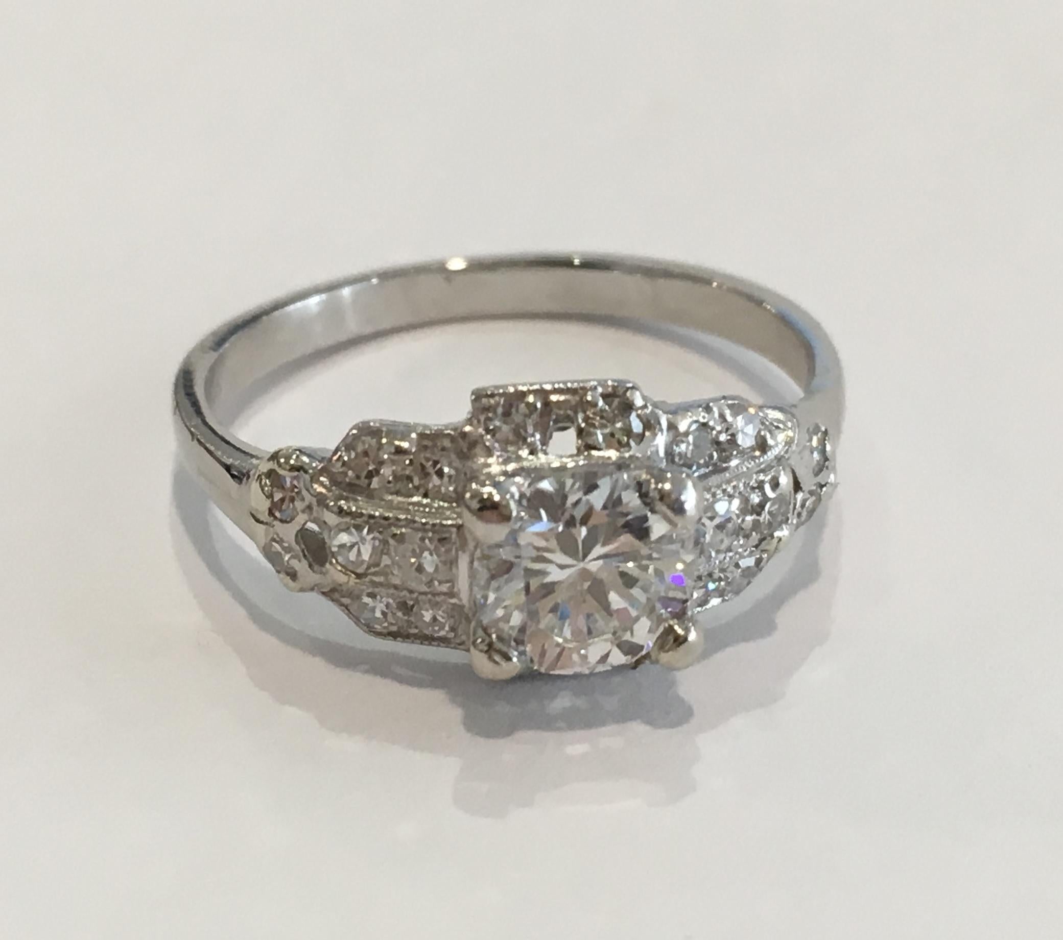 Platinum Vintage Diamond Ring GIA Certified 1.08 Carat In Good Condition For Sale In Laguna Beach, CA