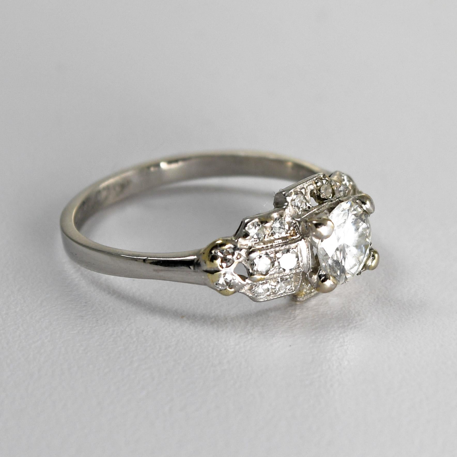 Platinum Vintage Diamond Ring GIA Certified 1.08 Carat In Good Condition For Sale In Laguna Beach, CA