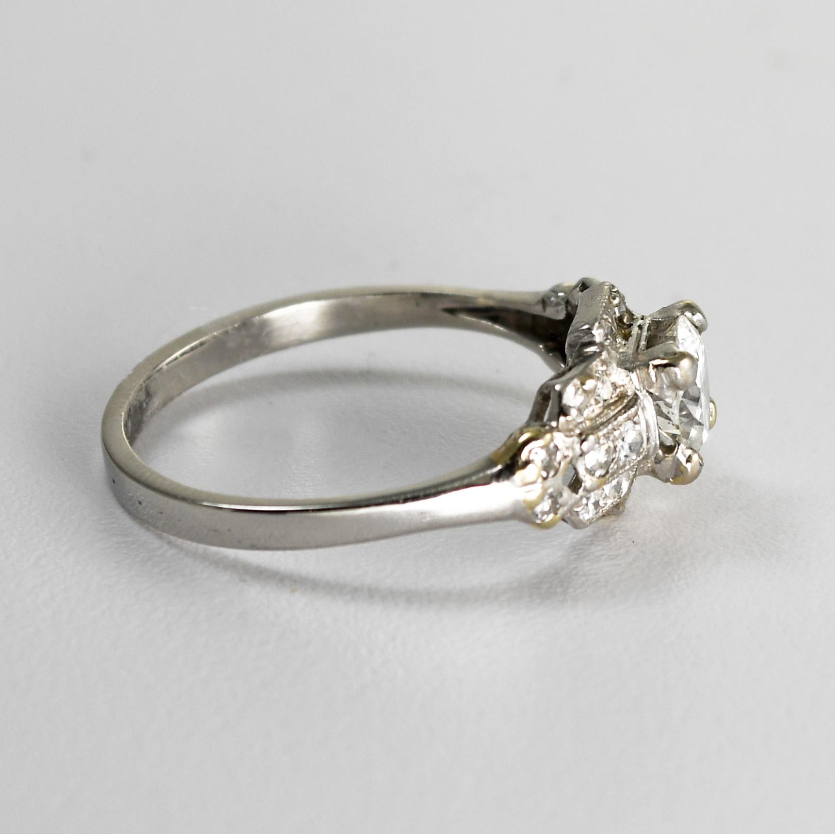 Women's Platinum Vintage Diamond Ring GIA Certified 1.08 Carat For Sale
