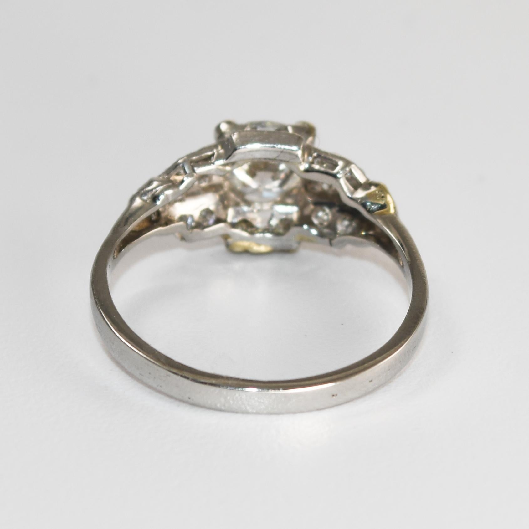Platinum Vintage Diamond Ring GIA Certified 1.08 Carat For Sale 1