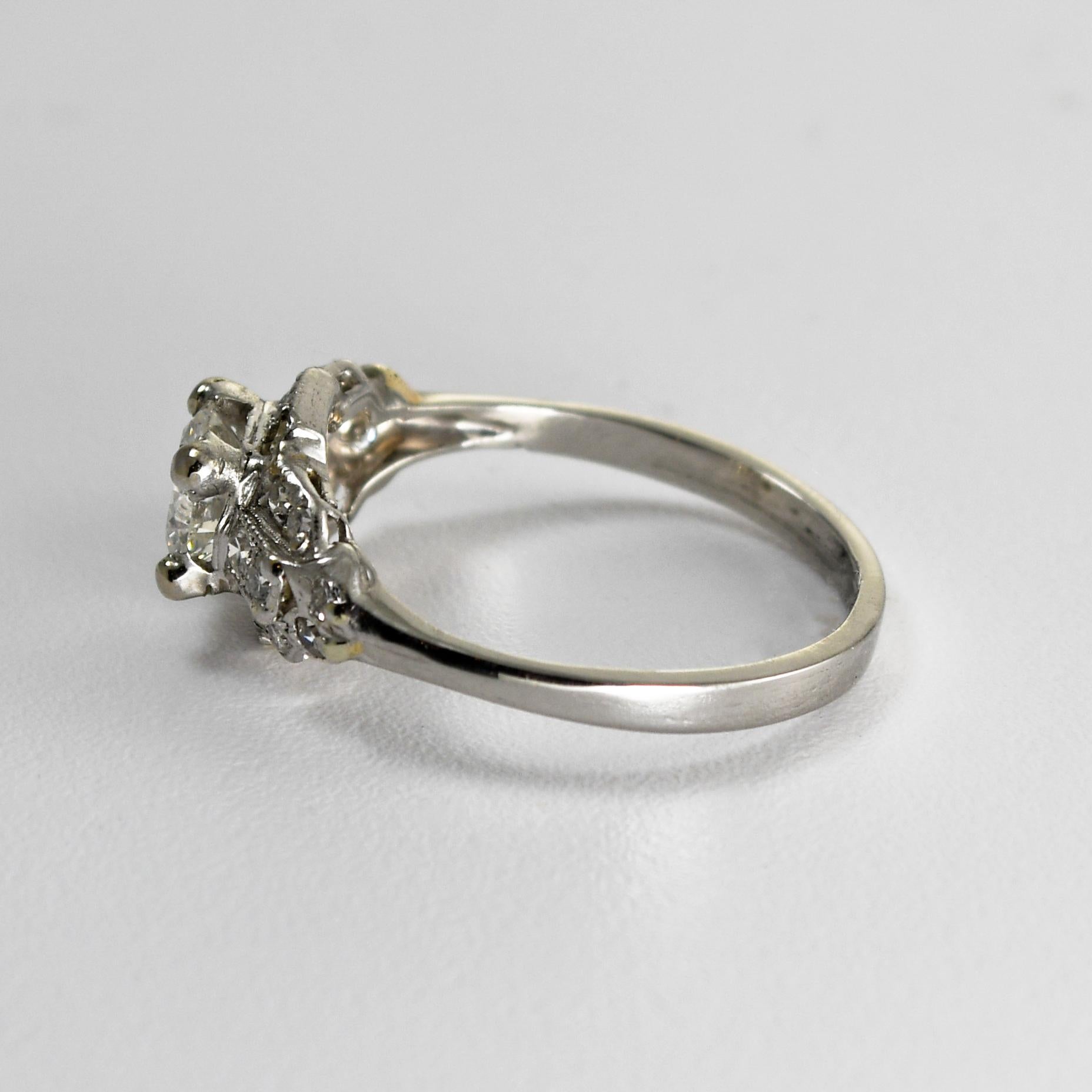 Platinum Vintage Diamond Ring GIA Certified 1.08 Carat For Sale 2