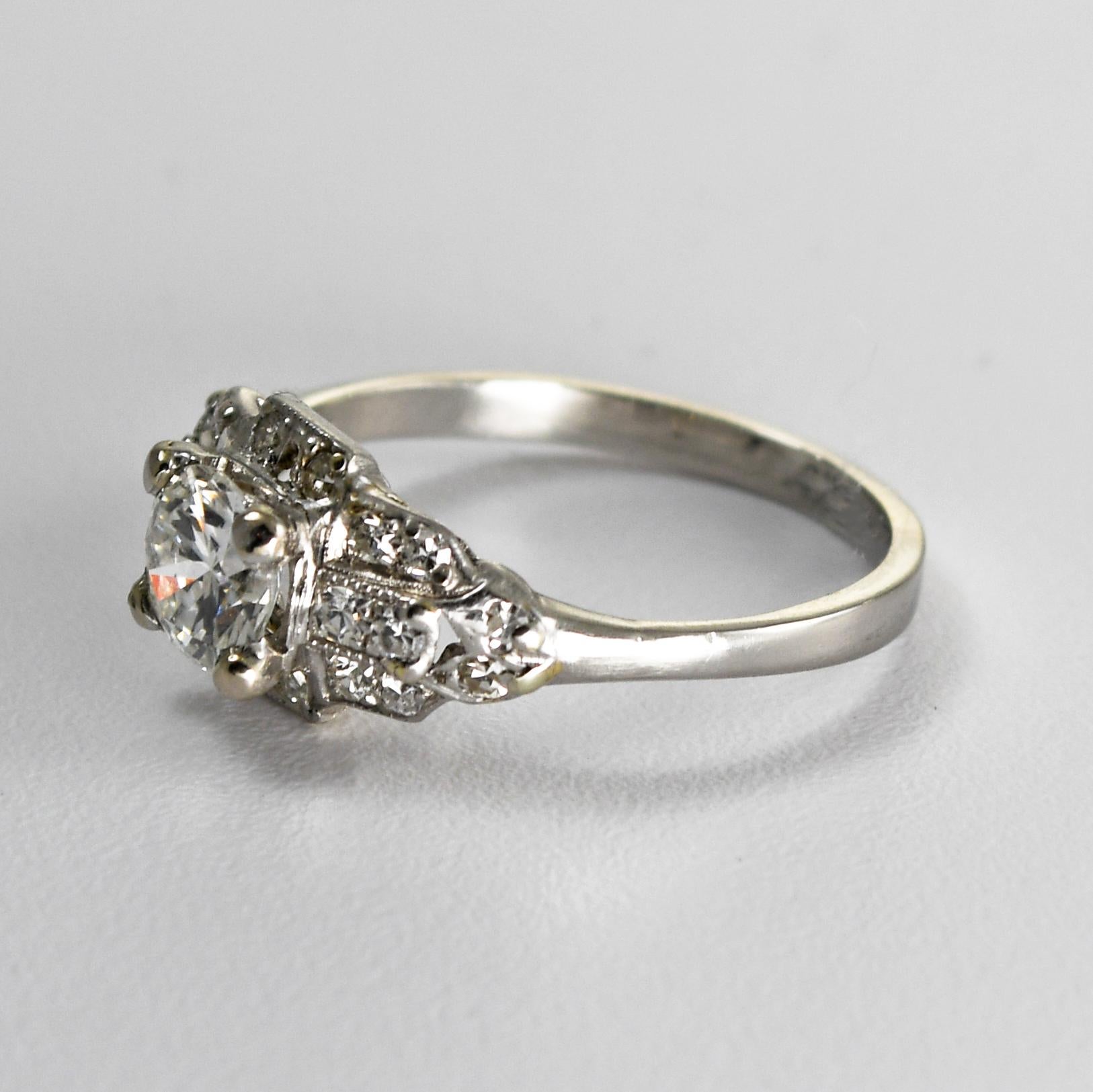 Platinum Vintage Diamond Ring GIA Certified 1.08 Carat For Sale 3