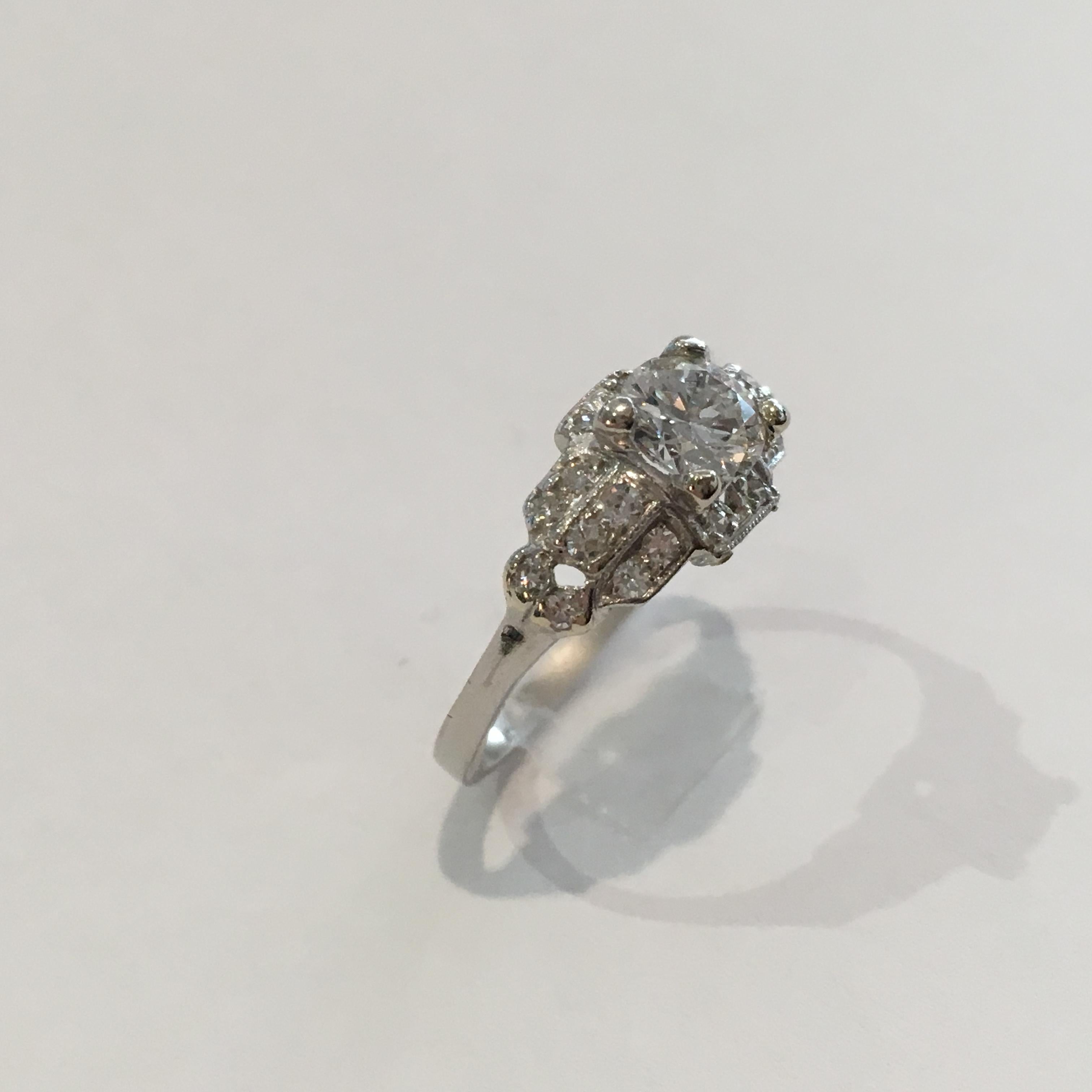 Platinum Vintage Diamond Ring GIA Certified 1.08 Carat For Sale 4