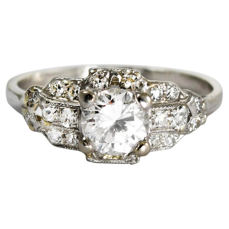 Anillo de diamantes vintage en platino certificado GIA 1,08 quilates