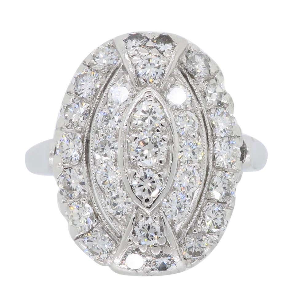 Platinum Vintage Diamond Shield Ring at 1stDibs | vintage shield ring ...