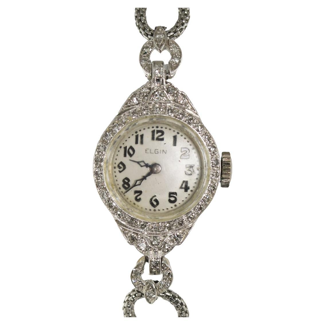 Montre en platine à diamants de l'époque Elgin