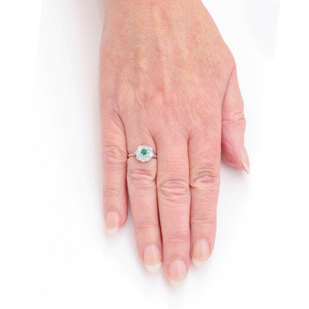 Emerald and Diamond Platinum Vintage Cluster Cocktail Ring Circa 1950 6