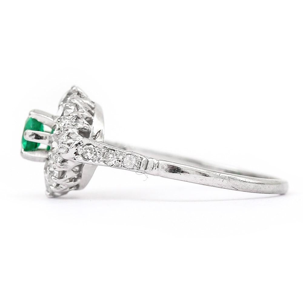 Emerald and Diamond Platinum Vintage Cluster Cocktail Ring Circa 1950 In Good Condition In Lancashire, Oldham