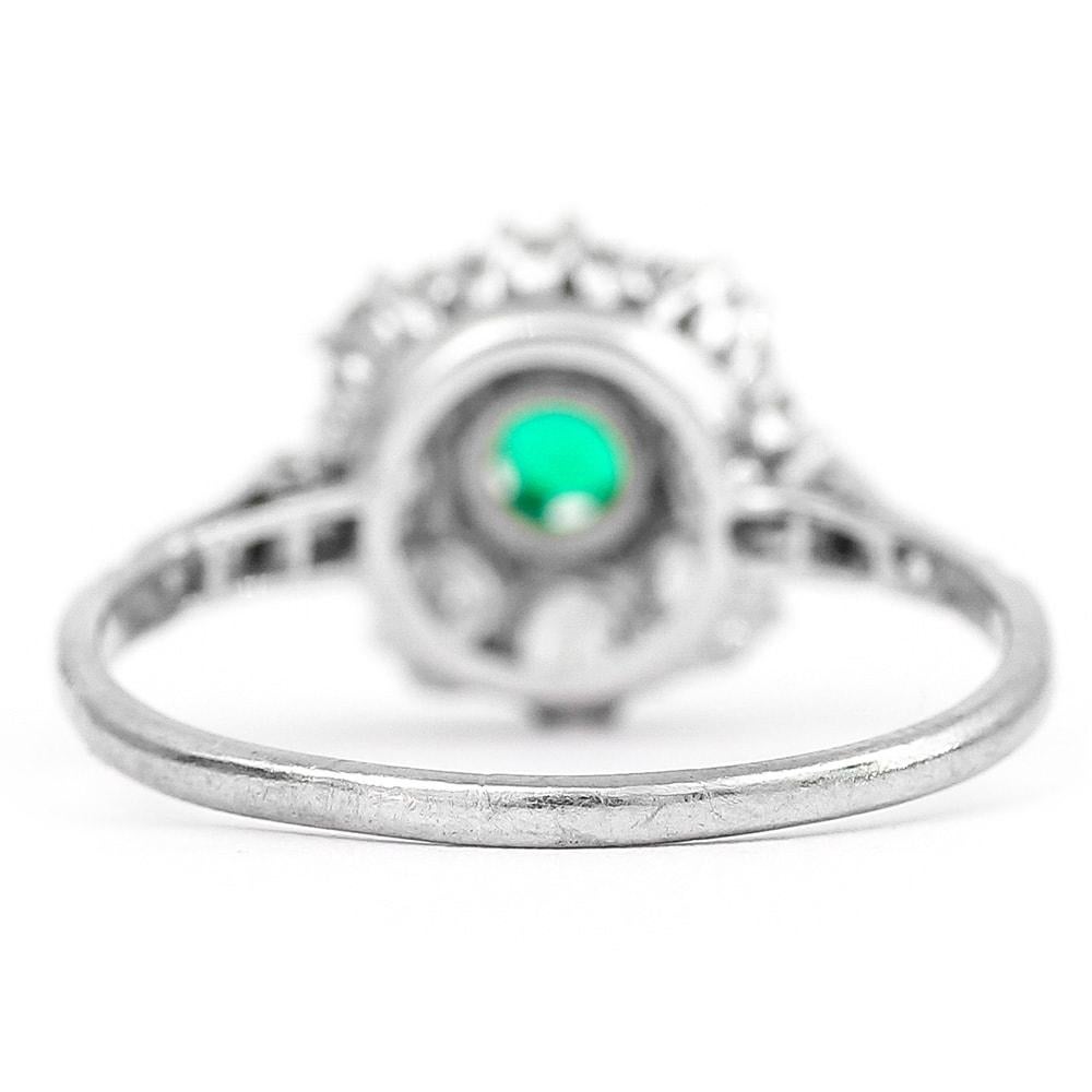 Emerald and Diamond Platinum Vintage Cluster Cocktail Ring Circa 1950 3