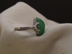 Platinum Vintage Jade Ring with Ornate Open Work