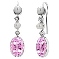 Platinum Vintage Natural Untreated Kunzite Pearl and Diamond Earrings