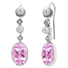 Platinum Antique Natural Untreated Kunzite Pearl and Diamond Earrings 