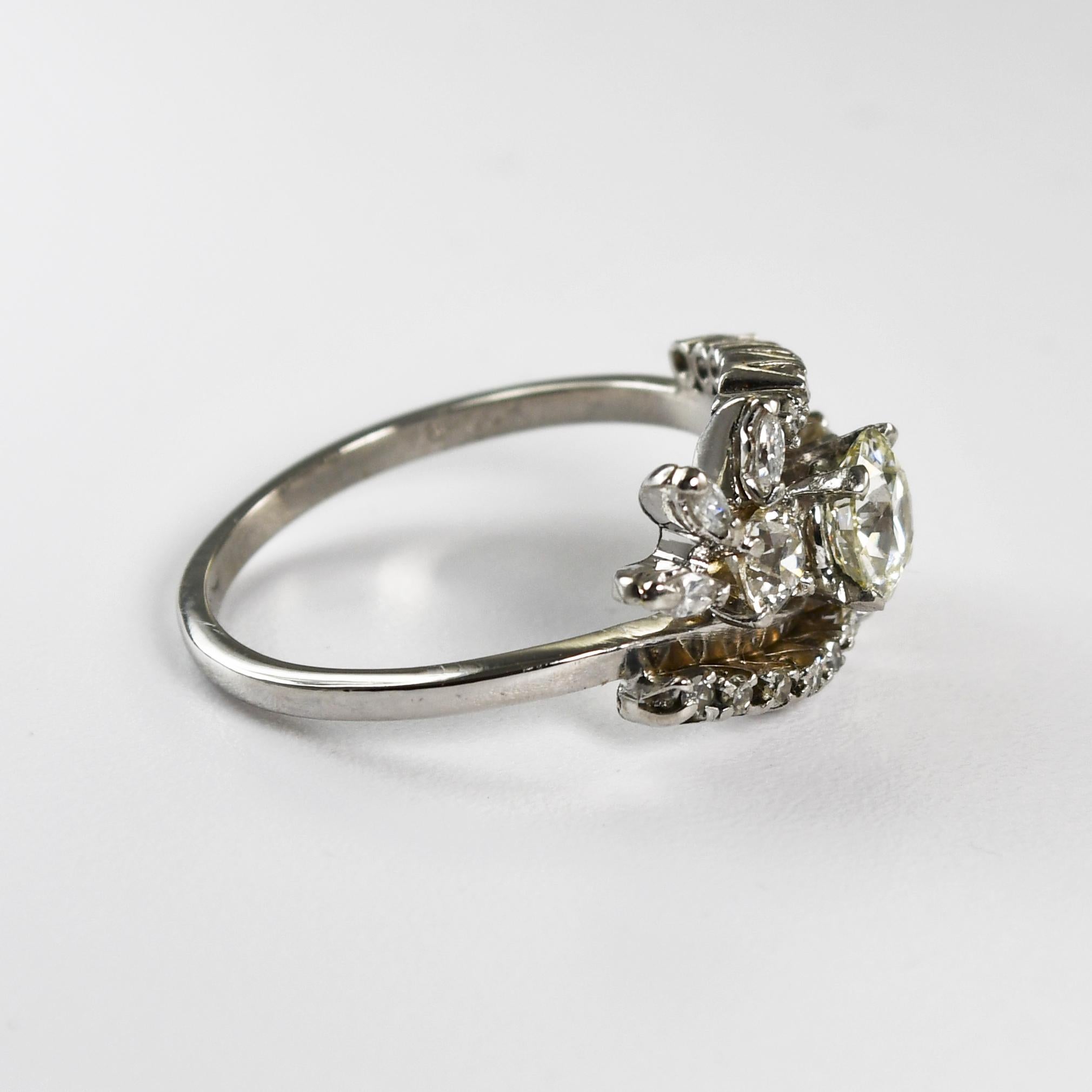 Taglio antico europeo Anello in platino Vintage con diamante taglio Old-Euro 1,33ct in vendita