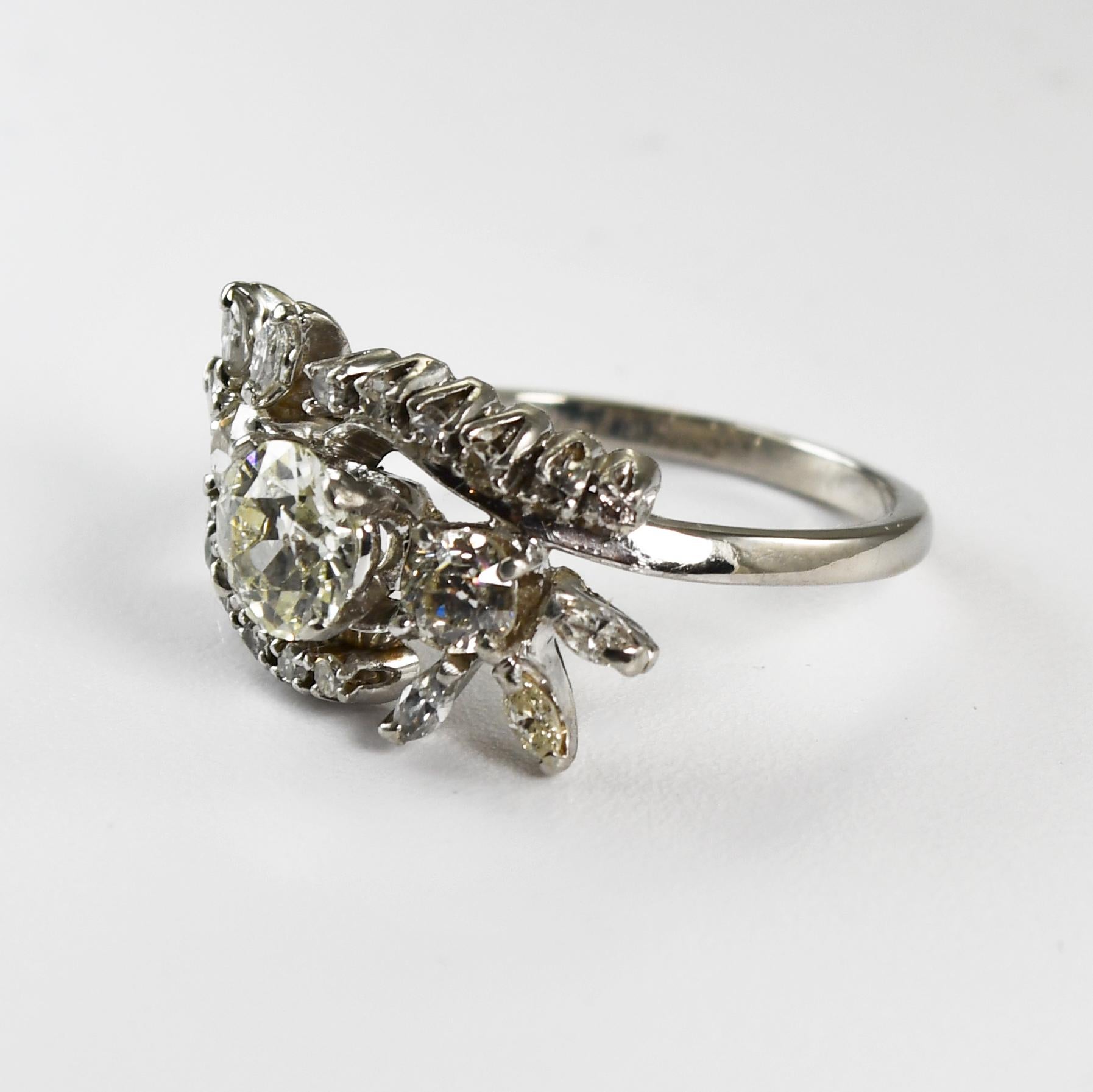 da uomo o donna Anello in platino Vintage con diamante taglio Old-Euro 1,33ct in vendita