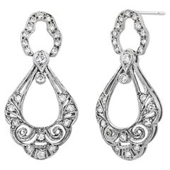 Platinum Vintage Openwork Filigree Drop Earrings with 0.50ct Diamonds