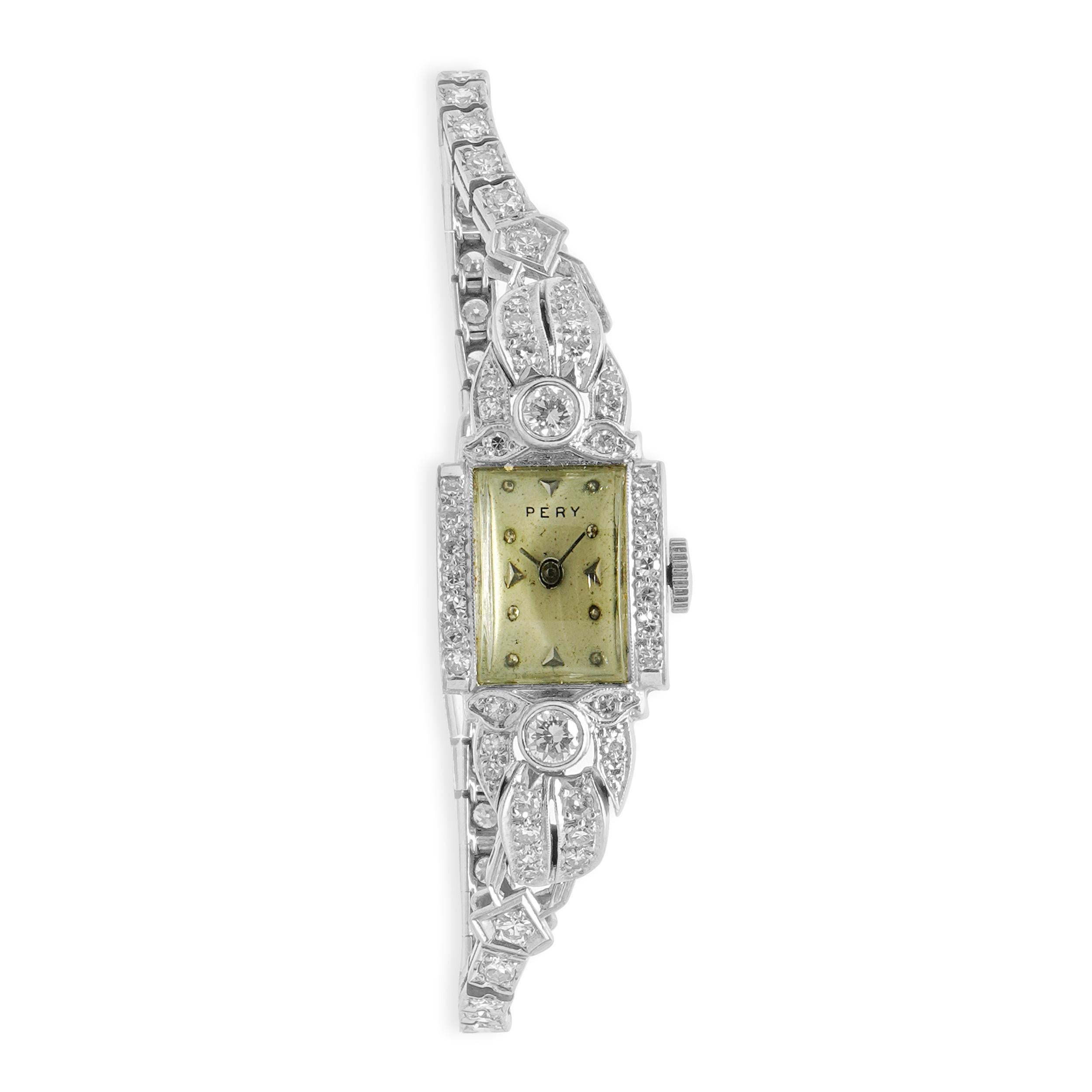 Platin Vintage Pery Diamant Damenuhr aus Platin
