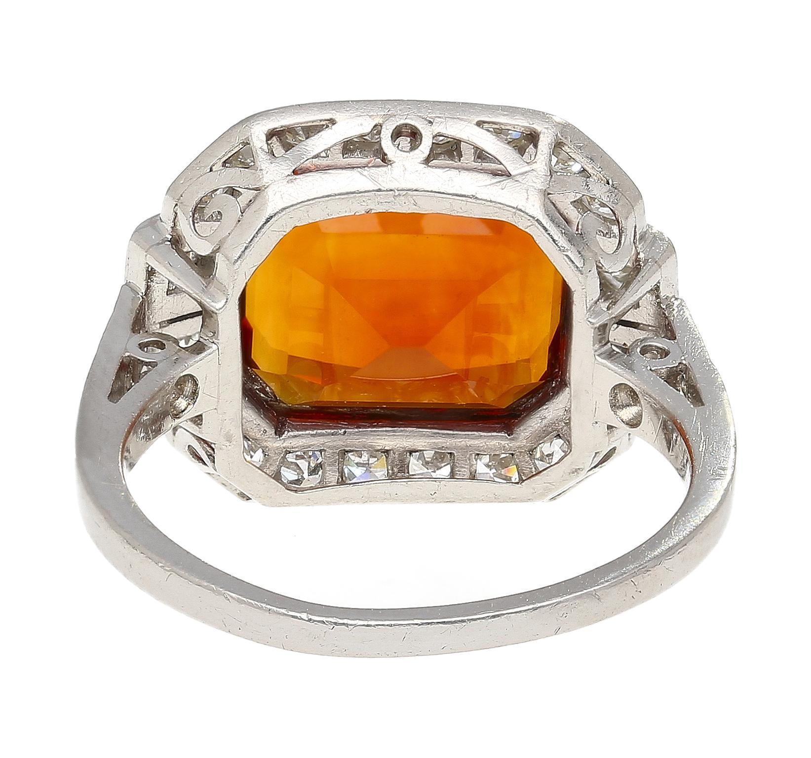 Platinum Vintage Retro 4.42 Carat Citrine Bezel & Diamond Halo Ring For Sale 1
