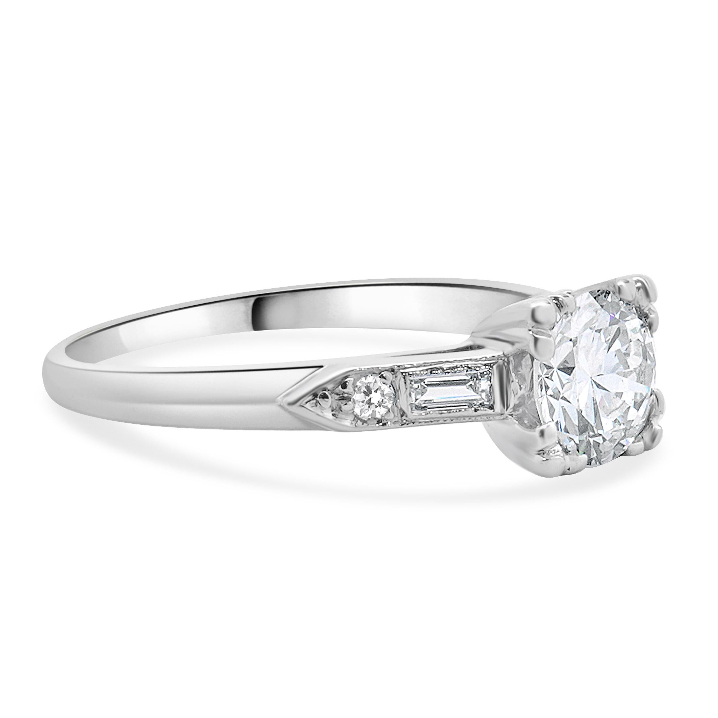 Platinum Vintage Round European Cut Diamond Engagement Ring In Good Condition For Sale In Scottsdale, AZ