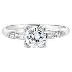 Platinum Vintage Round European Cut Diamond Engagement Ring