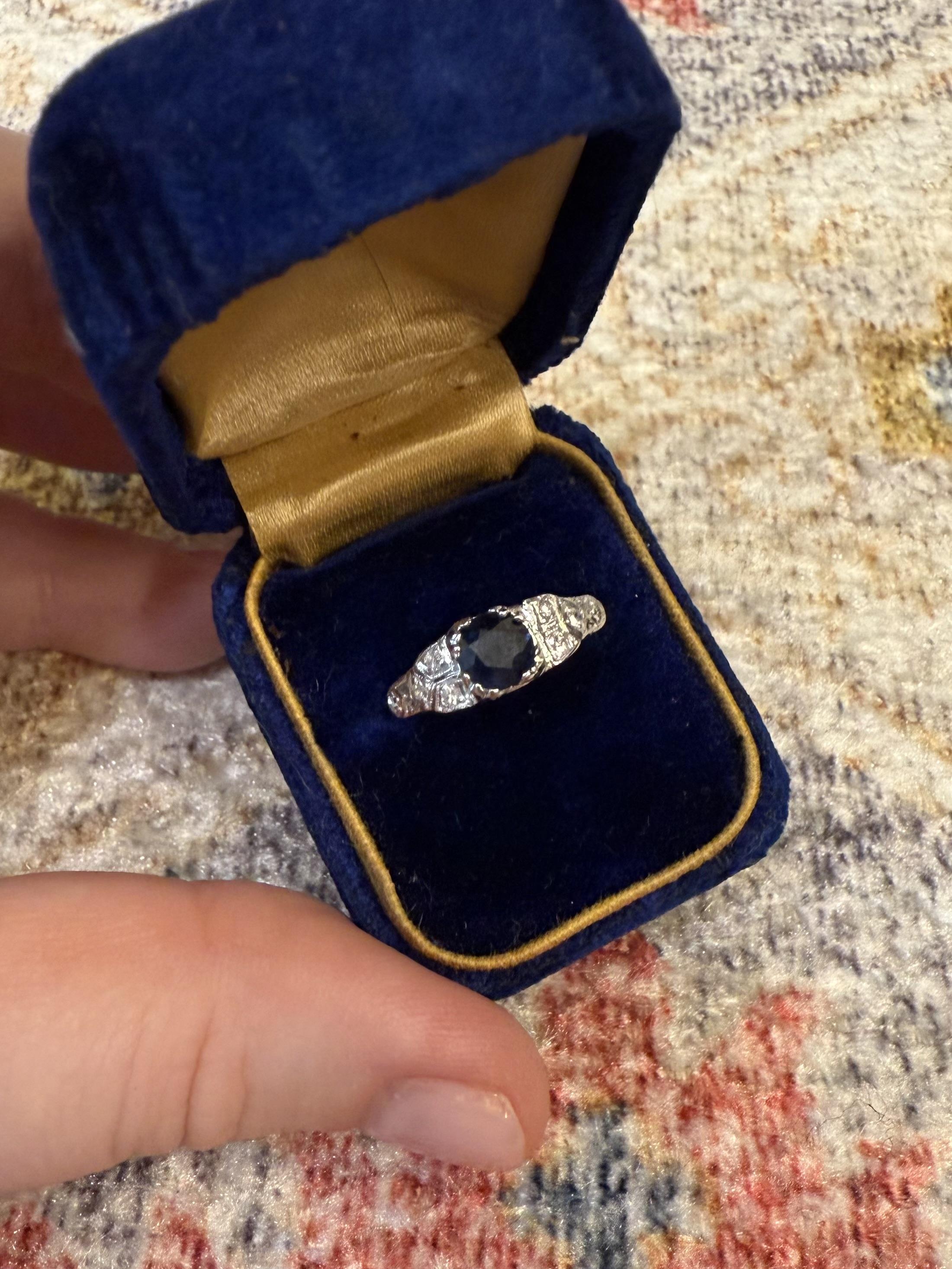 Retro Platinum Vintage Sapphire Solitaire Engagement Ring For Sale