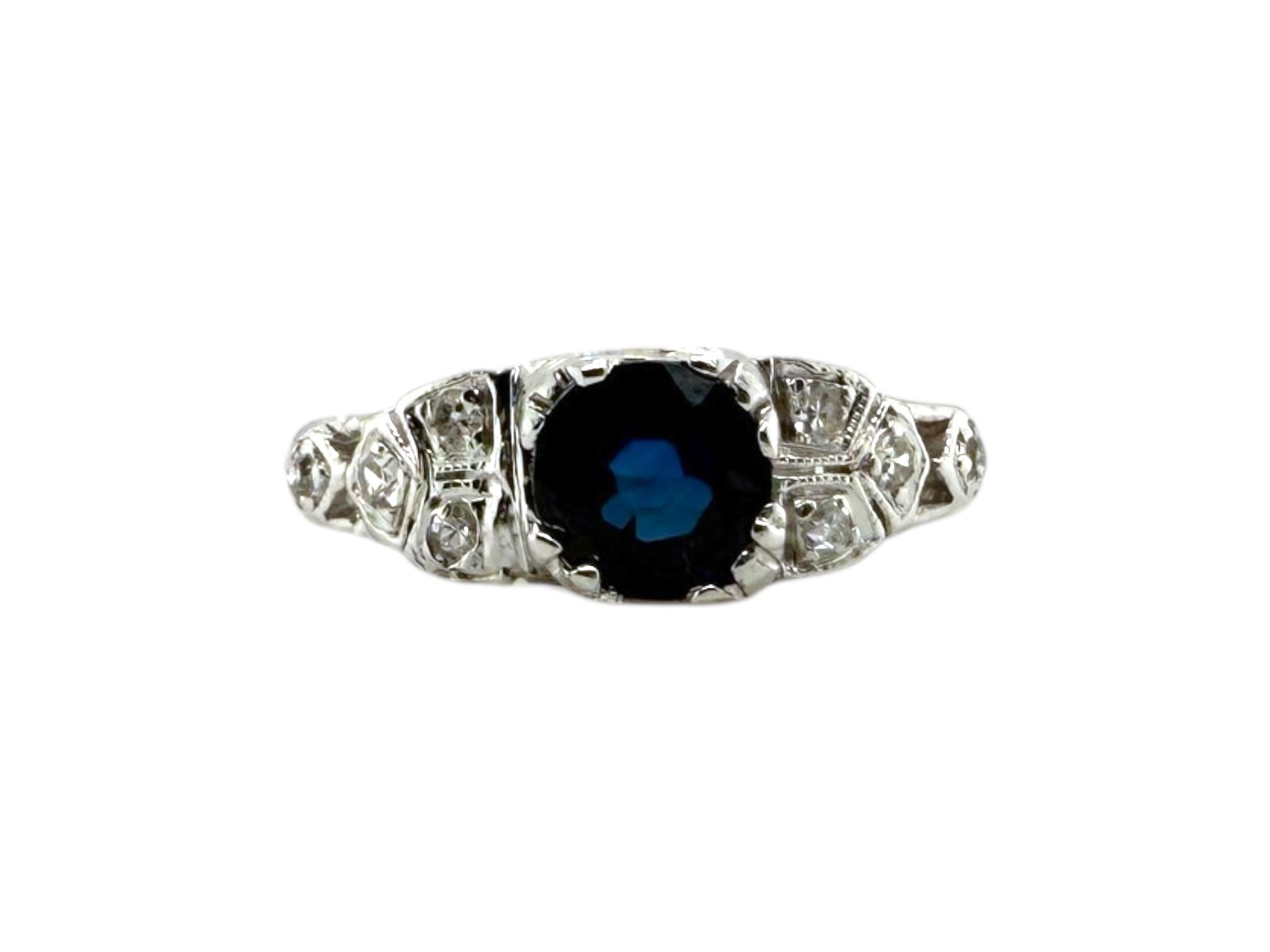 Women's Platinum Vintage Sapphire Solitaire Engagement Ring For Sale