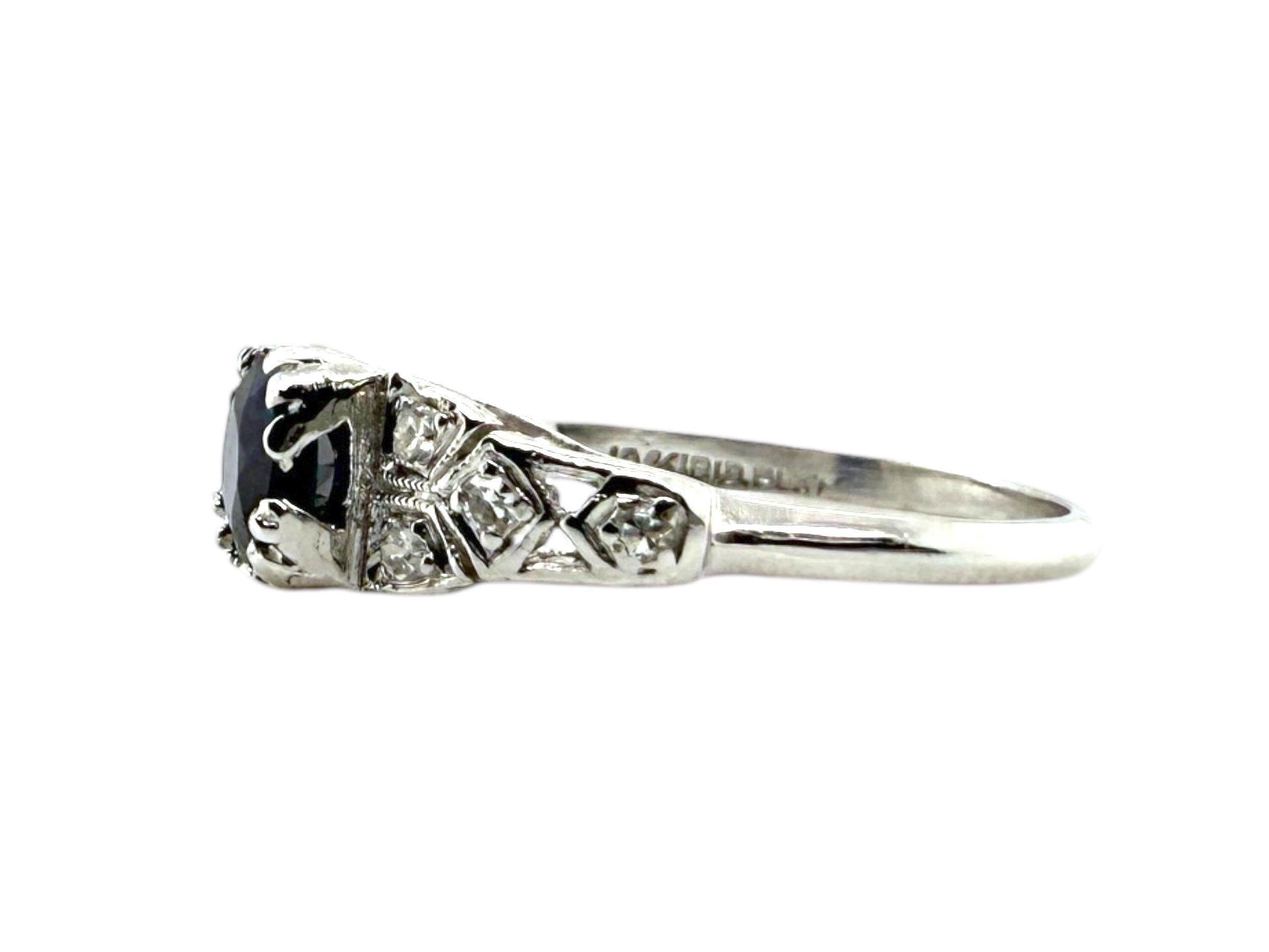 Platinum Vintage Sapphire Solitaire Engagement Ring For Sale 1