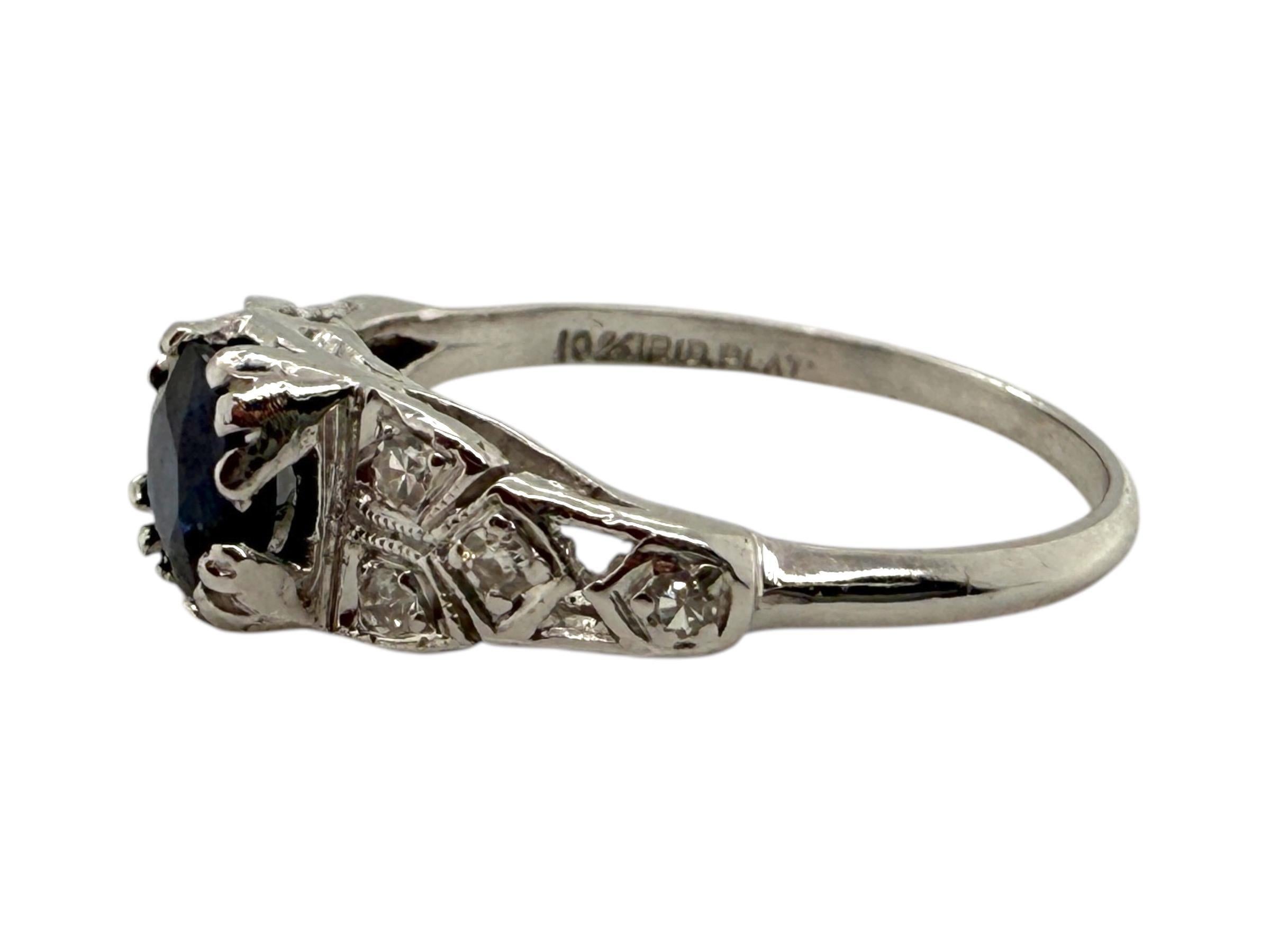 Platinum Vintage Sapphire Solitaire Engagement Ring For Sale 2