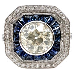 Platinum Vintage Style Old Mine Cut Diamond with Sapphire