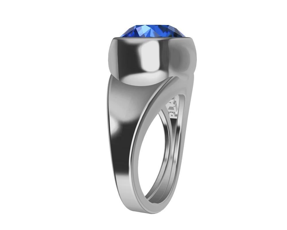 Platinum Vivid Blue Cushion Cut Sapphire Sculpture Ring, Tiffany Designer, Thomas Kurilla is keeping it simple. The soft bulbous bezel contrasted with the concave shank gives it a surprise turn. The idea of simplifying your life can go into a