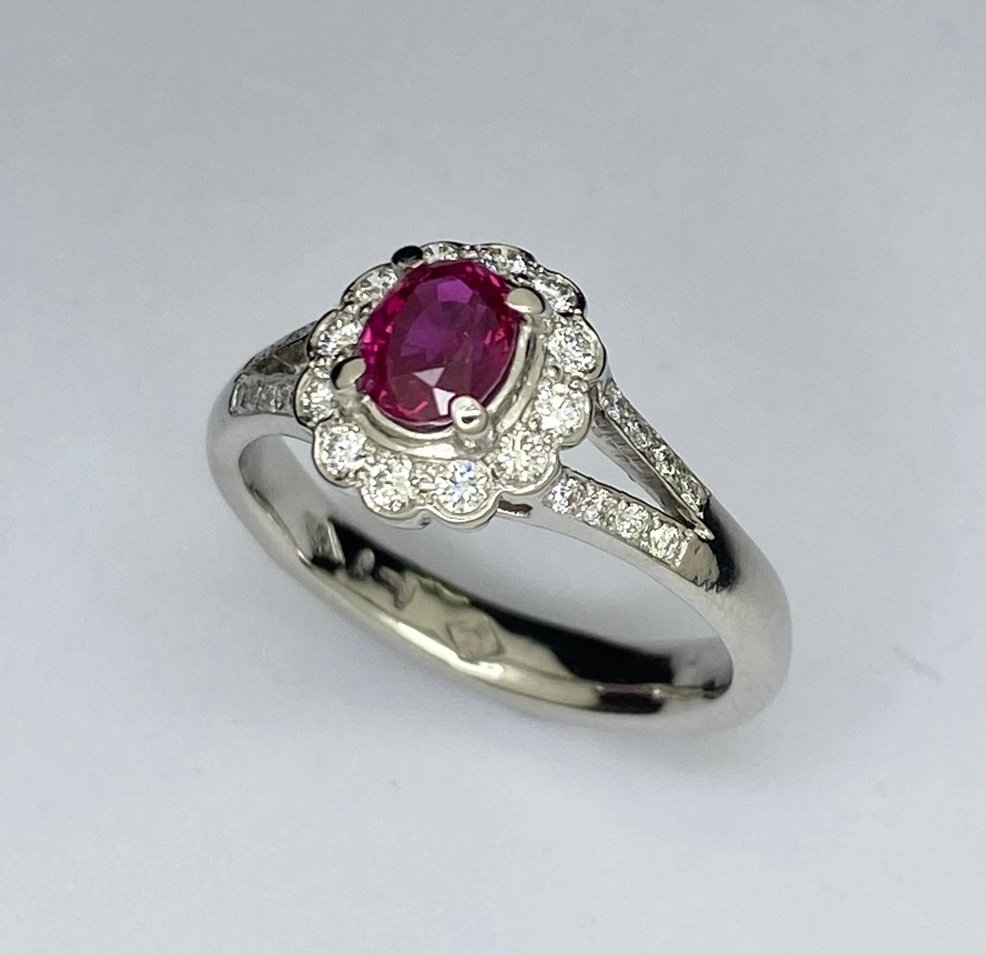 Oval Cut Platinum Vivid Ruby Diamond Cluster Ring For Sale